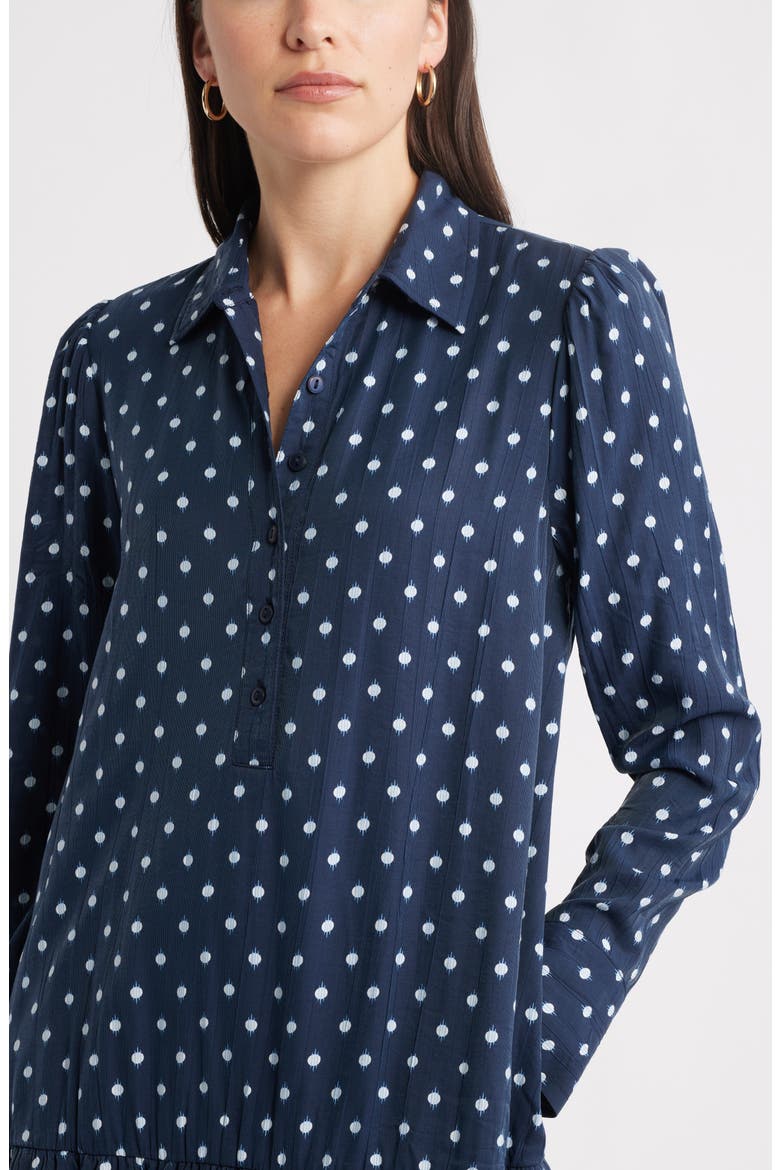 Flounce Hem Long Sleeve Mini Shirtdress, Alternate, color, NAVY- IVORY MOCK DOT