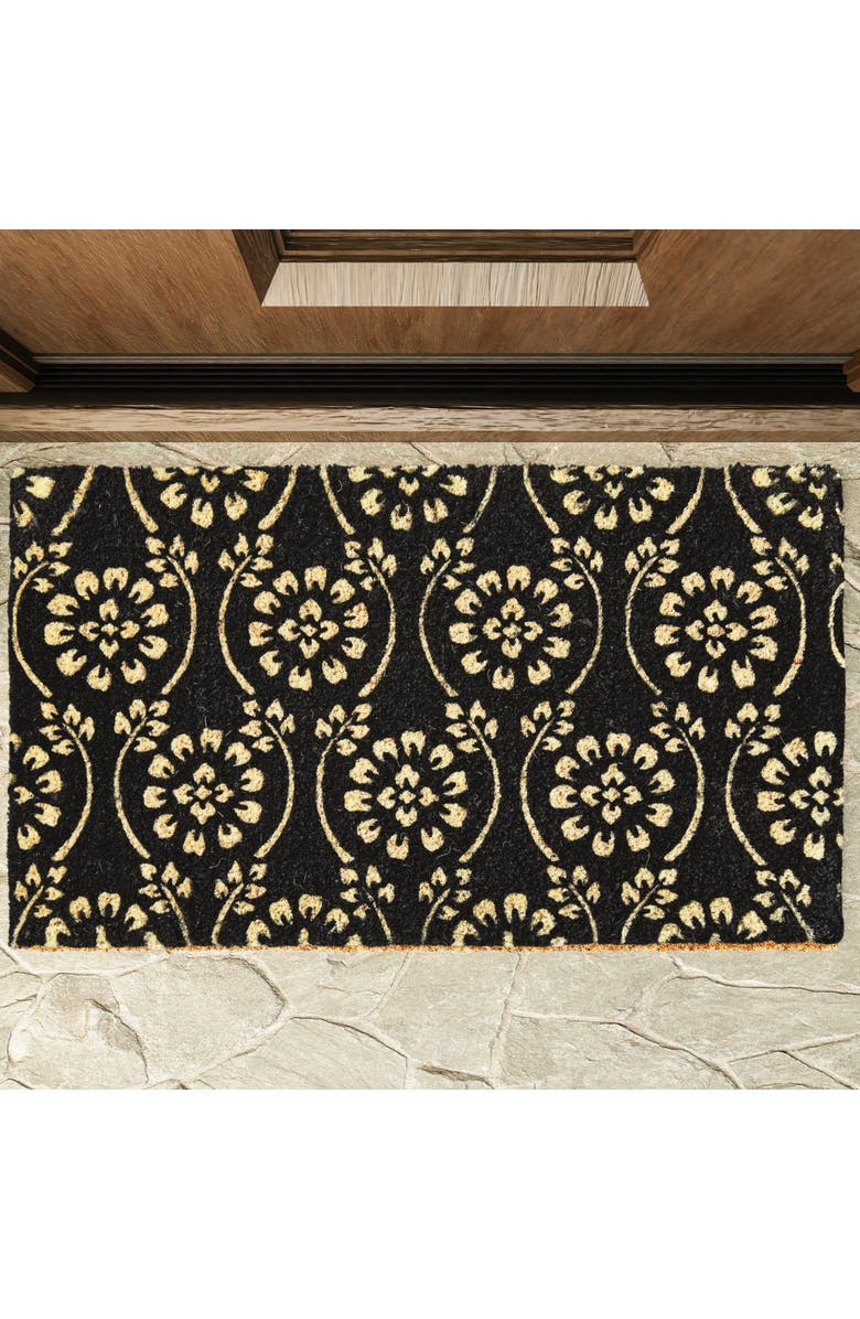 tag Floral Vine Coir Mat Rectangle Indoor Outdoor Welcome Mat, Alternate, color, Black