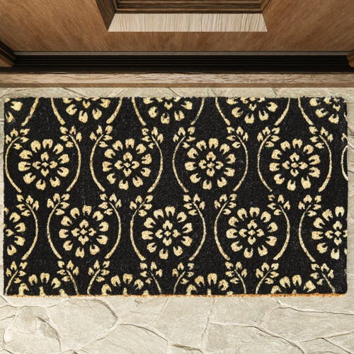 Tag Floral Vine Coir Mat Rectangle Indoor Outdoor Welcome Mat In Black