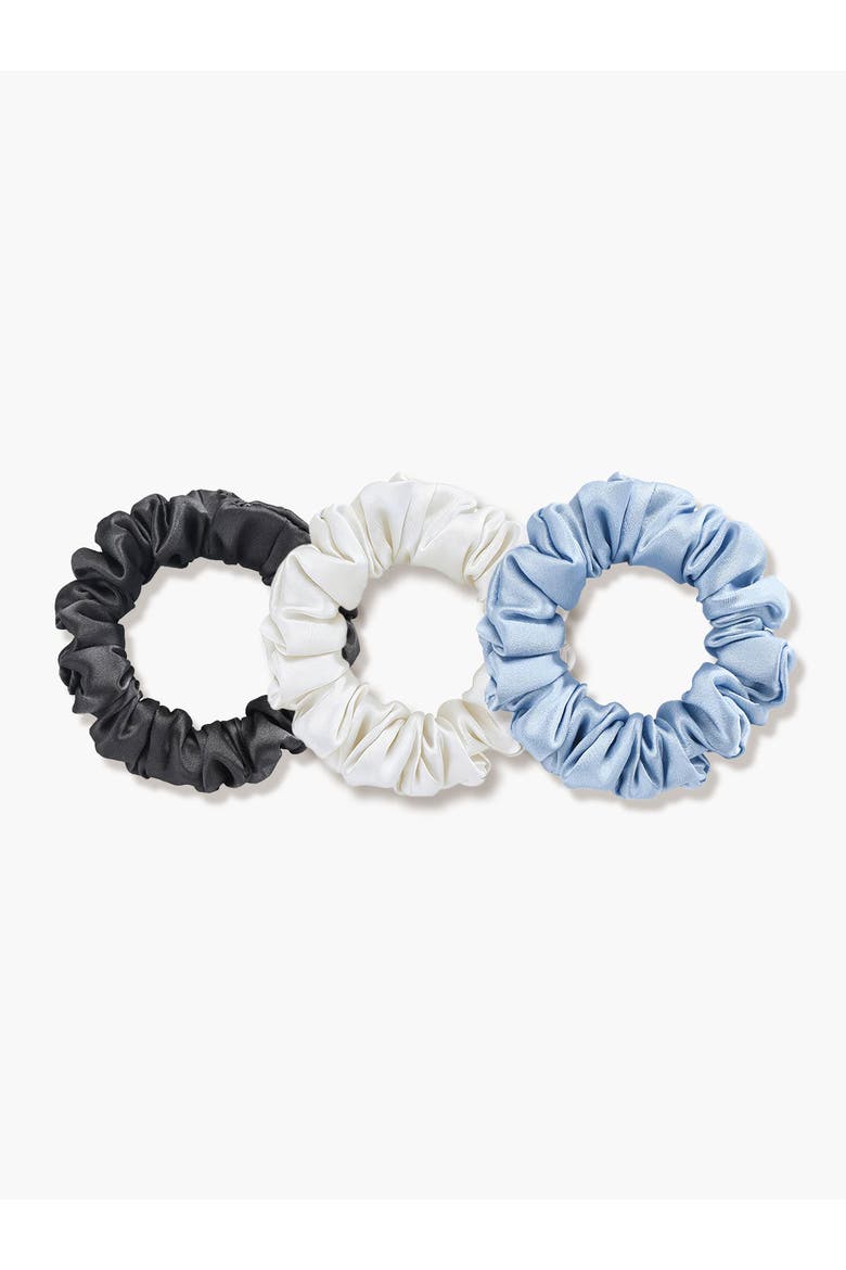 Pure Silk 3-Pack Scrunchies, Main, color, Black/White/Lightblue