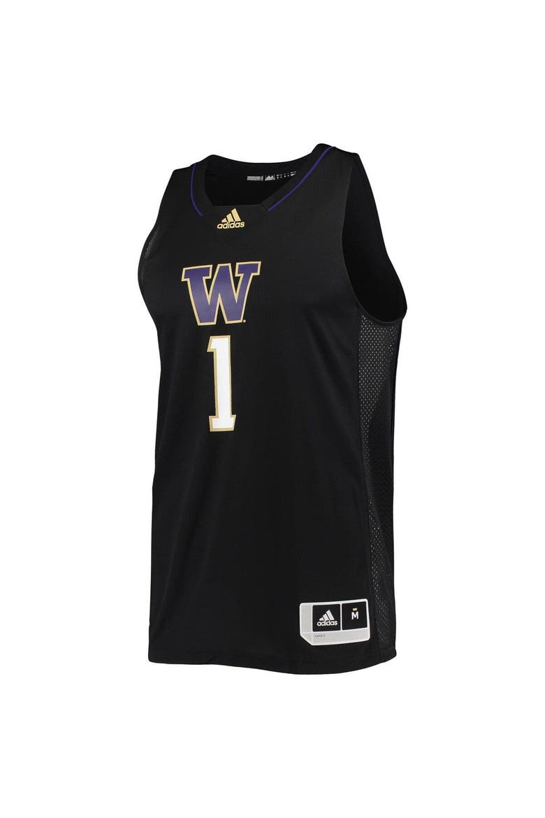 Men's adidas #1 Black Washington Huskies Swingman Basketball Jersey, Alternate, color, Black