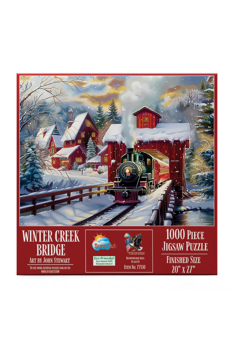 Winter Creek Bridge 1000 piece Jigsaw Puzzle for Adults, Alternate, color, Multicolor
