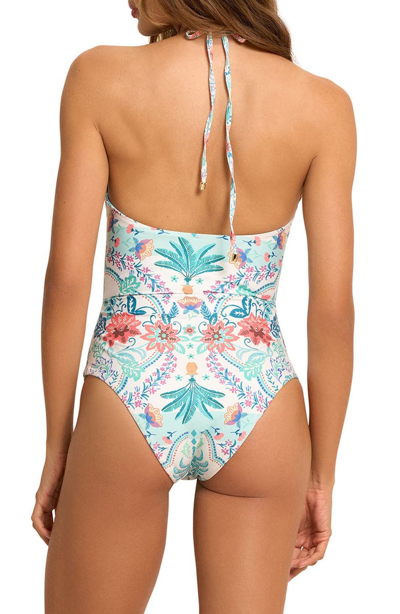Cosita Linda Strappy Cutout One-Piece Swimsuit, Alternate, color, Aqua Multi