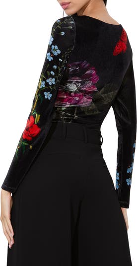 Delaina Floral & Butterfly Print Scoop Neck Top