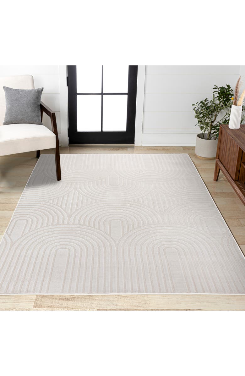 JONATHAN Y Ariana MidCentury Art Deco Striped Arches Two-Tone High-Low Area Rug, Alternate, color, White/Cream