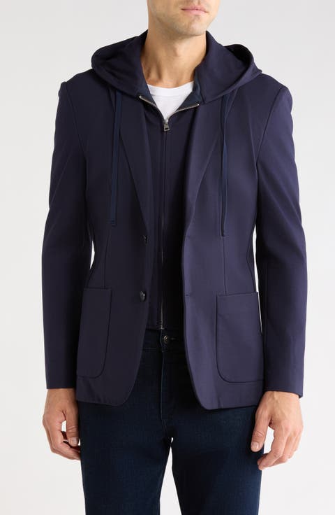 Solid Stretch Hoodie Blazer