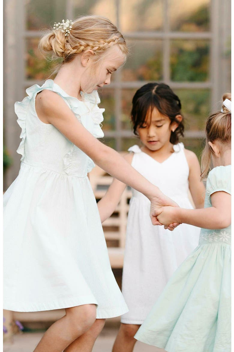 Girls' Organic Flutter Sleeve Open Back Dress, Toddler, Alternate, color, Mint Seersucker