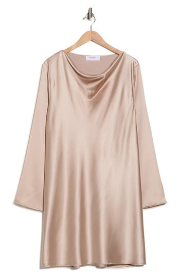 Renee C Cowl Neck Long Sleeve Satin Minidress In Sand