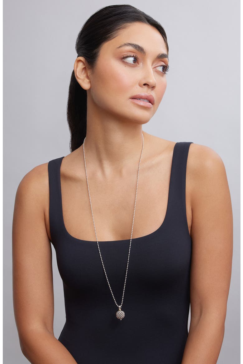 Sterling Silver Ball Long Pendant Necklace, Alternate, color, CAVIAR BALL