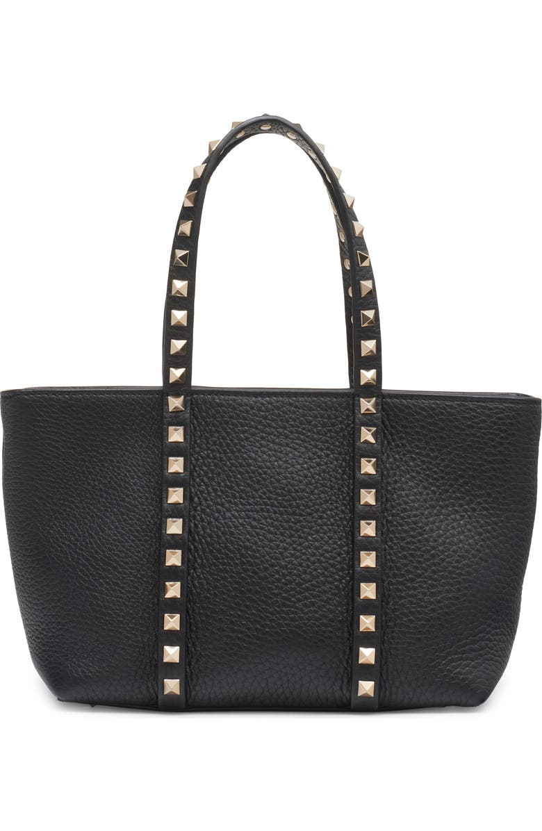 Valentino Garavani Mini Rockstud Leather Tote, Main, color, Nero