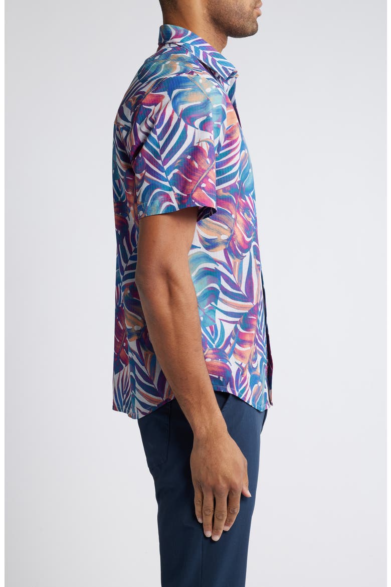 Bahama Coast Monarch Monstera Short Sleeve Performance Button-Up Shirt, Alternate, color, SUMMER GREY