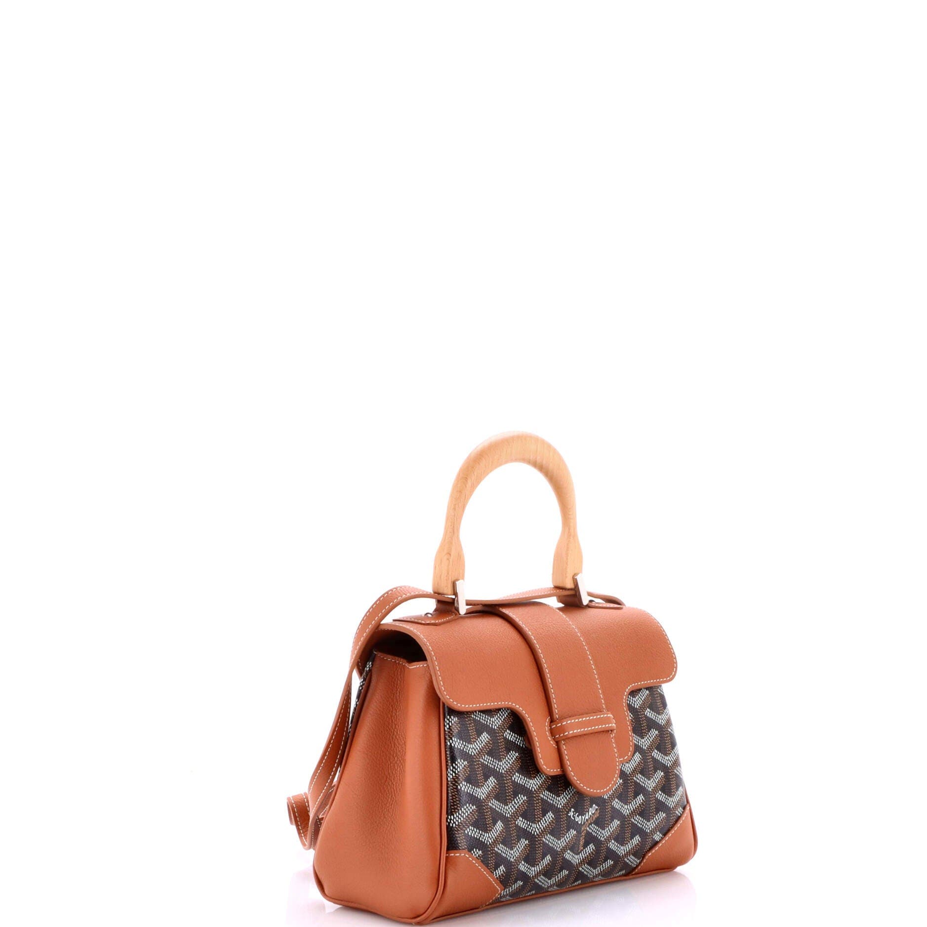 Pre-Owned Goyard Saigon Top Handle Bag Coated Canvas with Leather Mini, Alternate, color, Brown