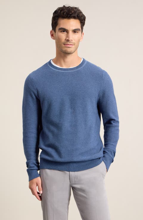Two Tone Cotton & Cashmere Crewneck Sweater