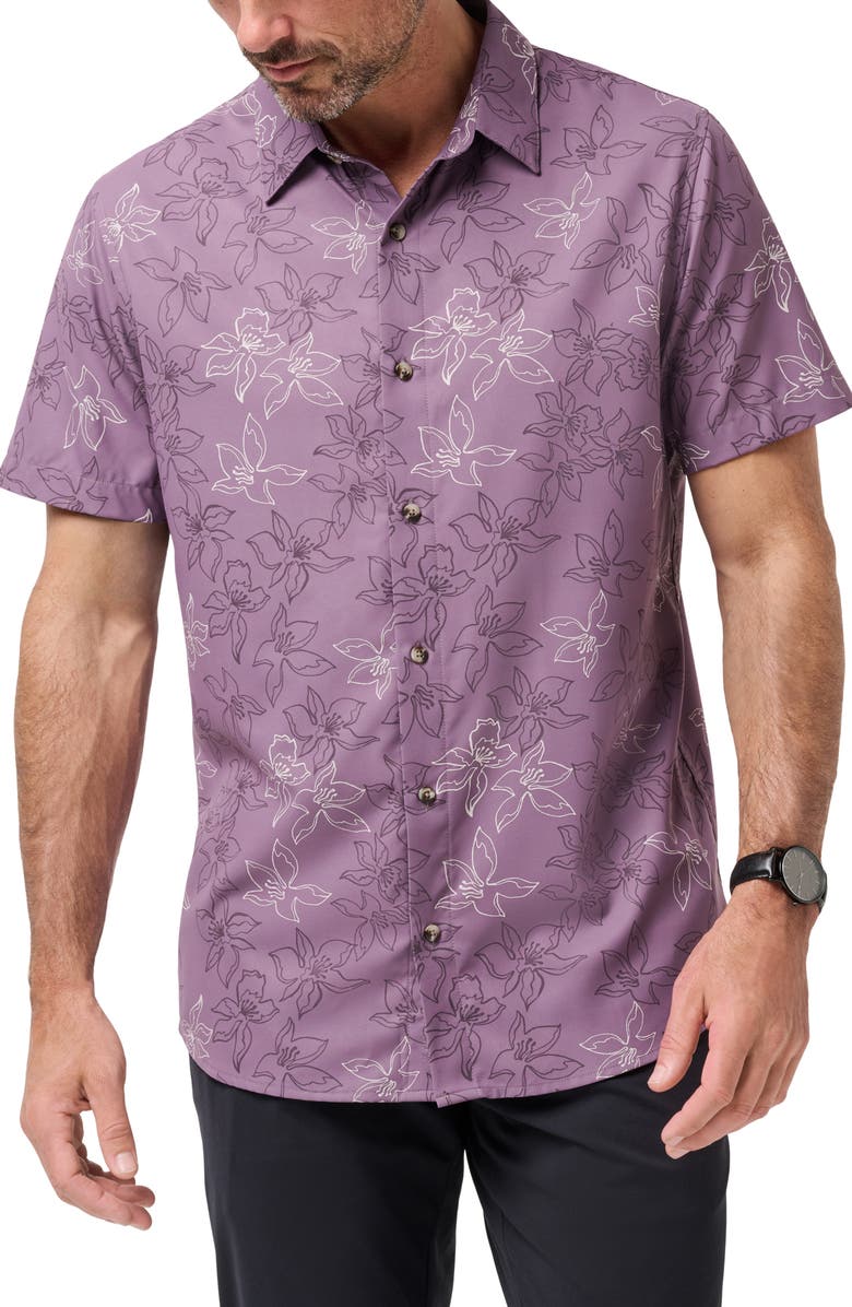 TravisMathew TechWoven Short Sleeve Button-Up Shirt, Main, color, Moonscape