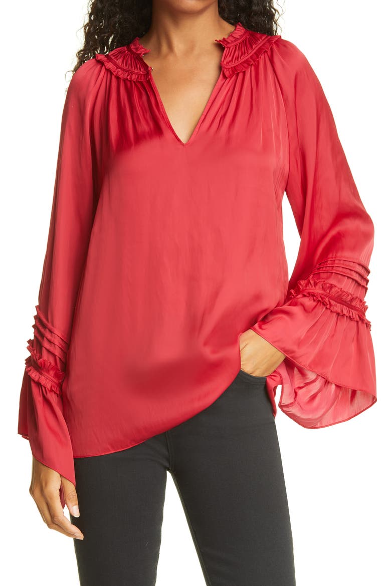 Alex Ruffle Trim Blouse, Main, color, TRUE RED