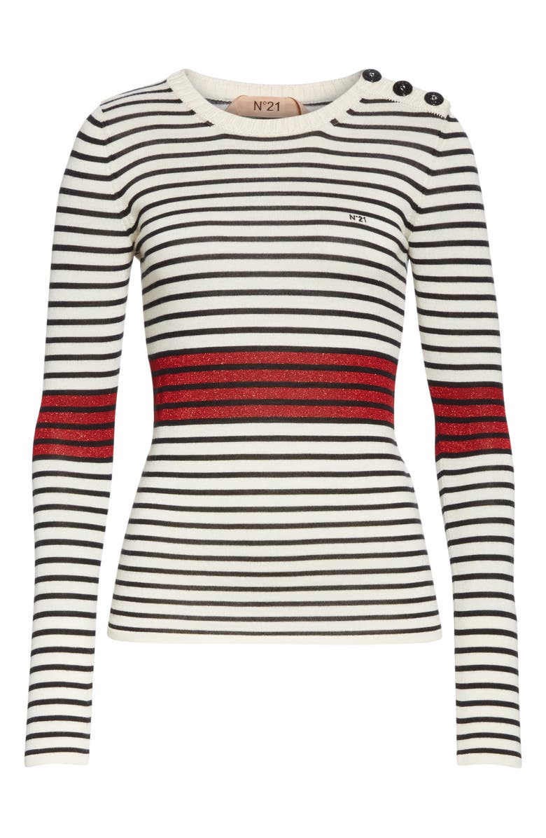 N°21 Nº21 Glitter Stripe Button Shoulder Sweater, Alternate, color, 