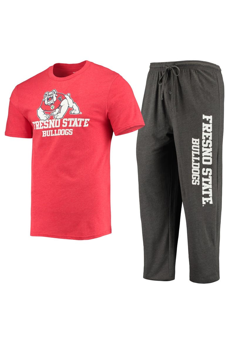 Men's Concepts Sport Heathered Charcoal/Red Fresno State Bulldogs Meter T-Shirt & Pants Sleep Set, Main, color, Heather Charcoal