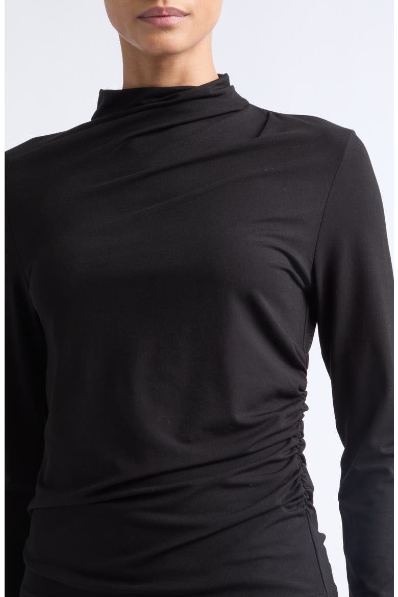 Side Drape Funnel Neck Top, Alternate, color, BLACK