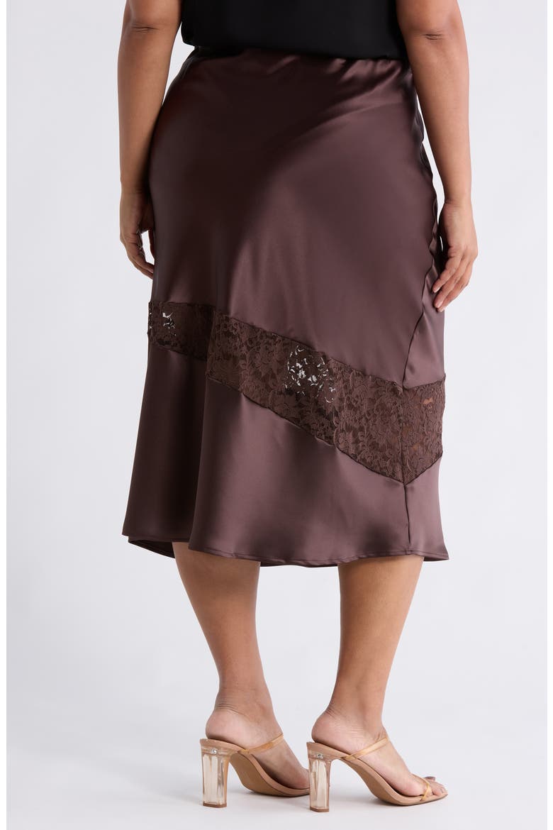Satin & Lace Midi Skirt, Alternate, color, BROWN