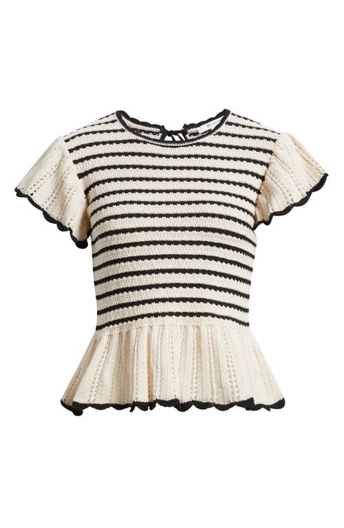 Zoe And Claire Stripe Flutter Sleeve Cotton Peplum Sweater
