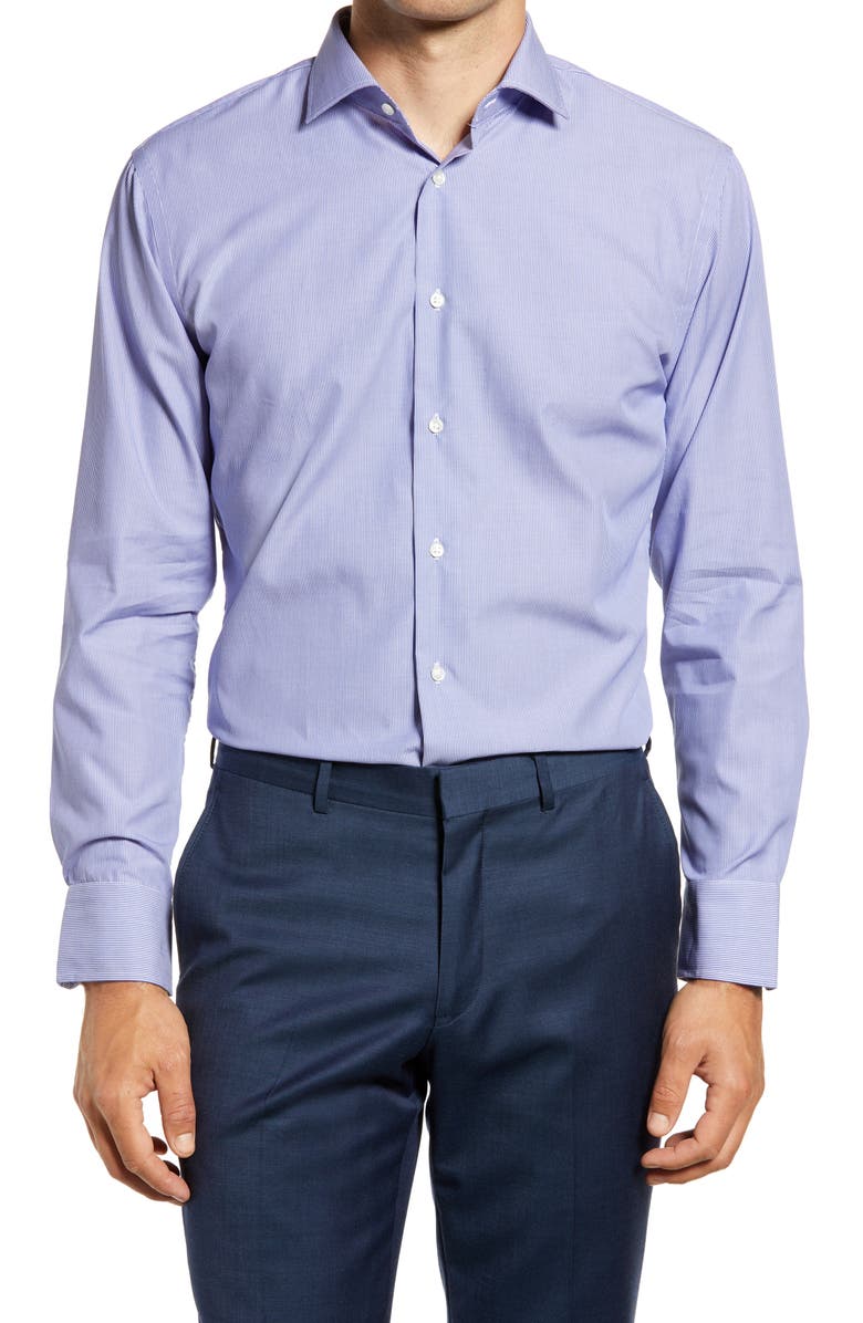 Nordstrom Trim Fit Pinstripe Non-Iron Dress Shirt, Main, color, 
