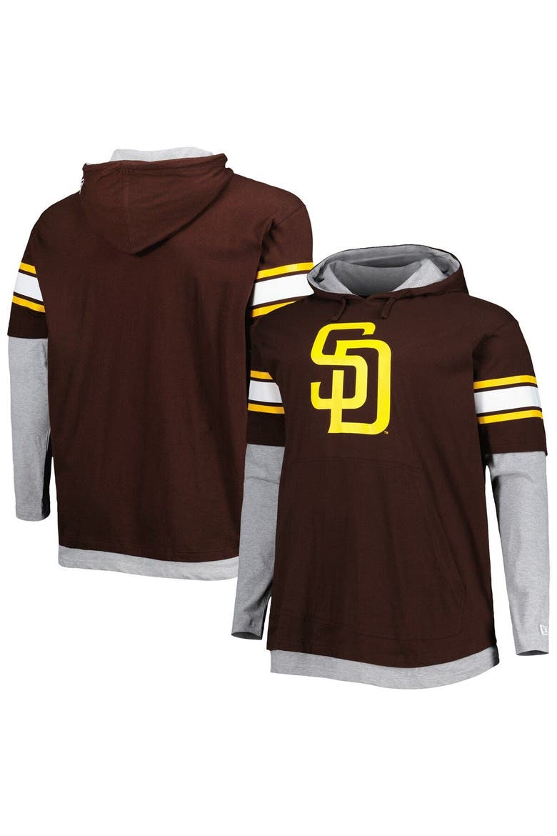 Men's New Era Brown San Diego Padres Big & Tall Twofer Pullover Hoodie, Main, color, Brown