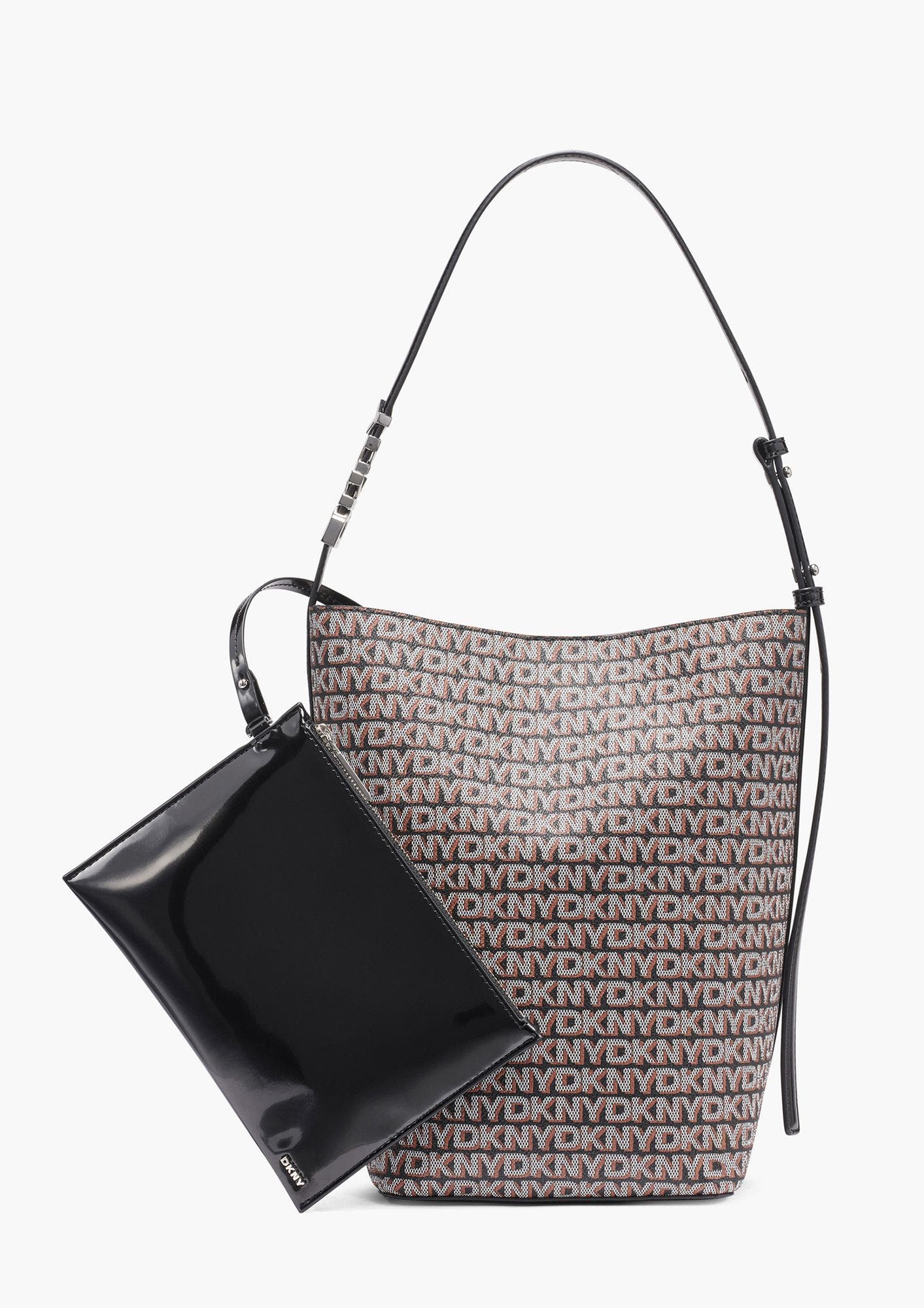 Avril Bucket Bag, Main, color, Black/Saddle