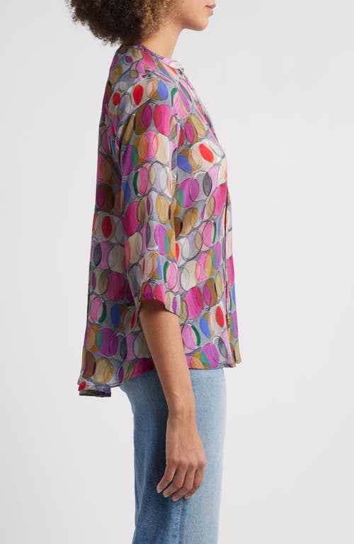 Apny Print Tassel Split Neck Chiffon Top In Multi
