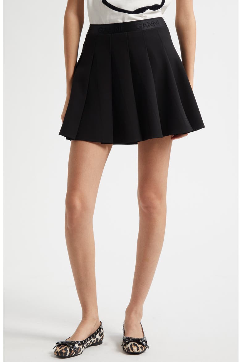Pleated Twill Miniskirt, Main, color, BLACK