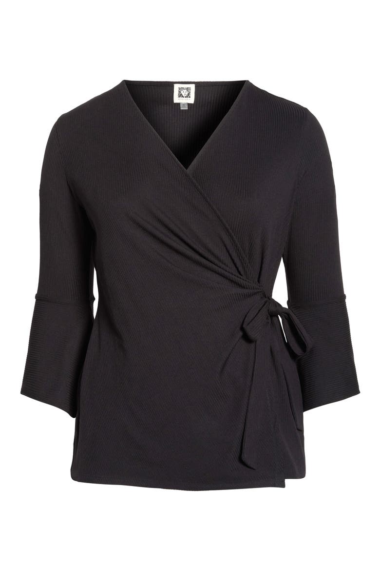 Handkerchief Ruffle Sleeve Wrap Top, Main, color, ANNE BLACK