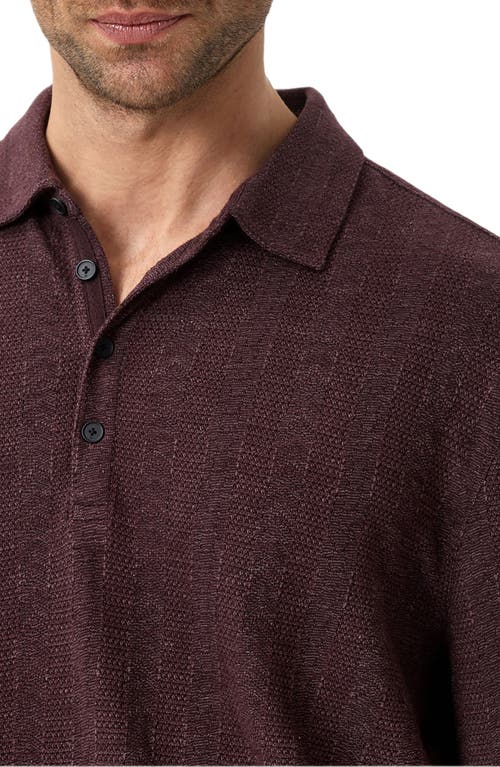 John Varvatos Jalen Three Color Marl Jacquard Long Sleeve Polo In Burgundy