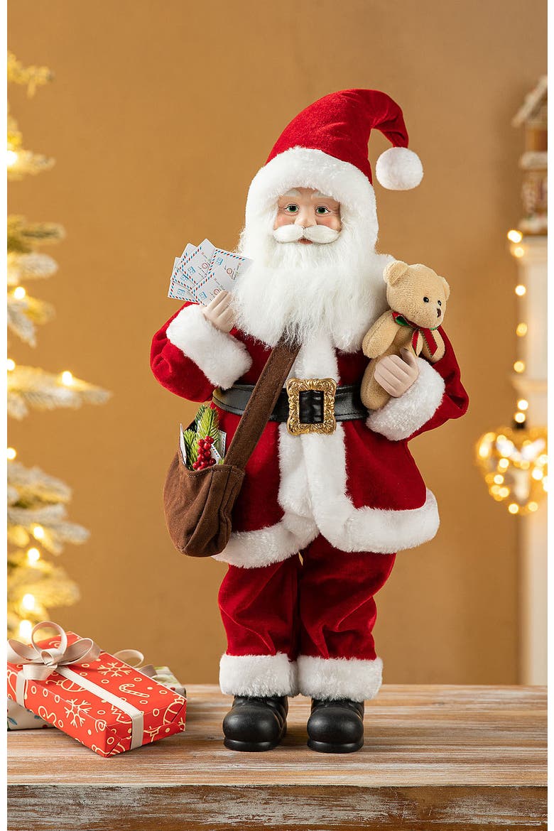 18"H Faux Fur Christmas Traditional Santa Figurines, Alternate, color, Red