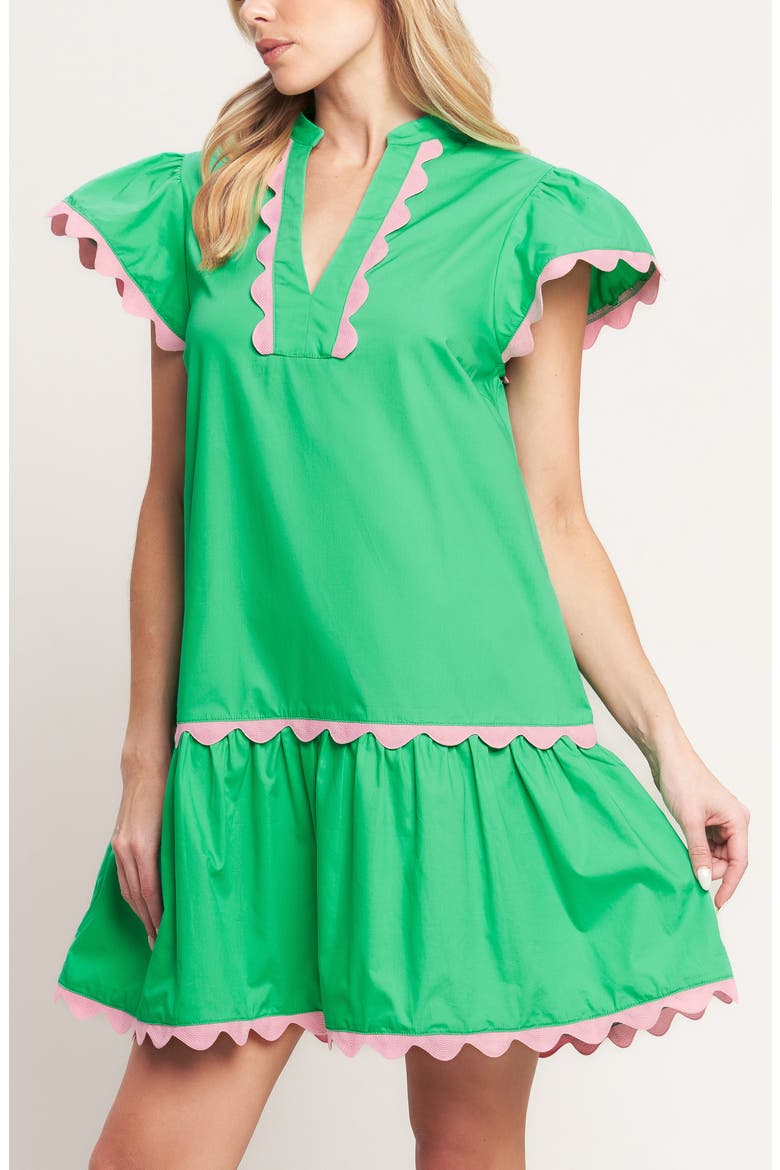Scalloped Drop Waist Minidress, Alternate, color, APPLE GREEN