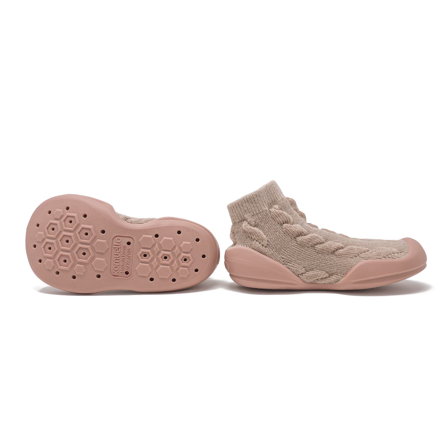 Komuello Toddler Girl Sock Shoes - Cable Brandy Rose, Alternate, color, Brandy Rose