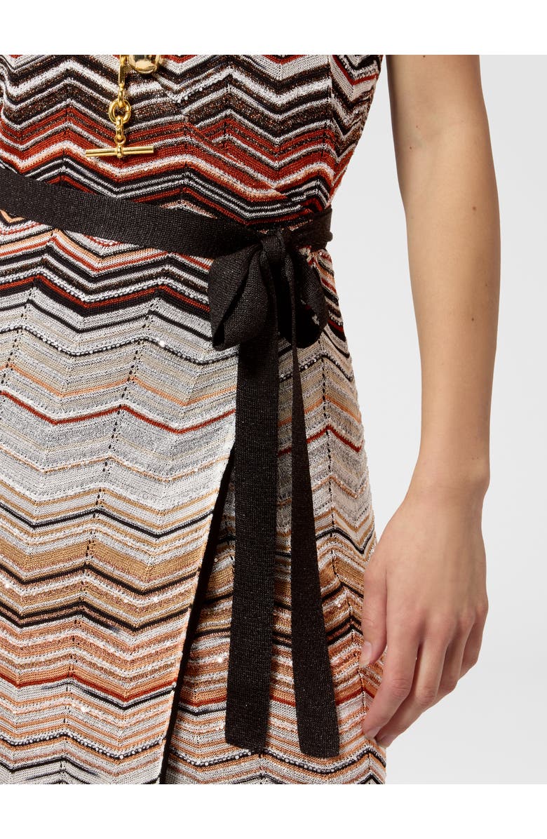 Missoni Sleeveless Viscose Chevron Lamé Gown With Sequins, Alternate, color, Green& Brown