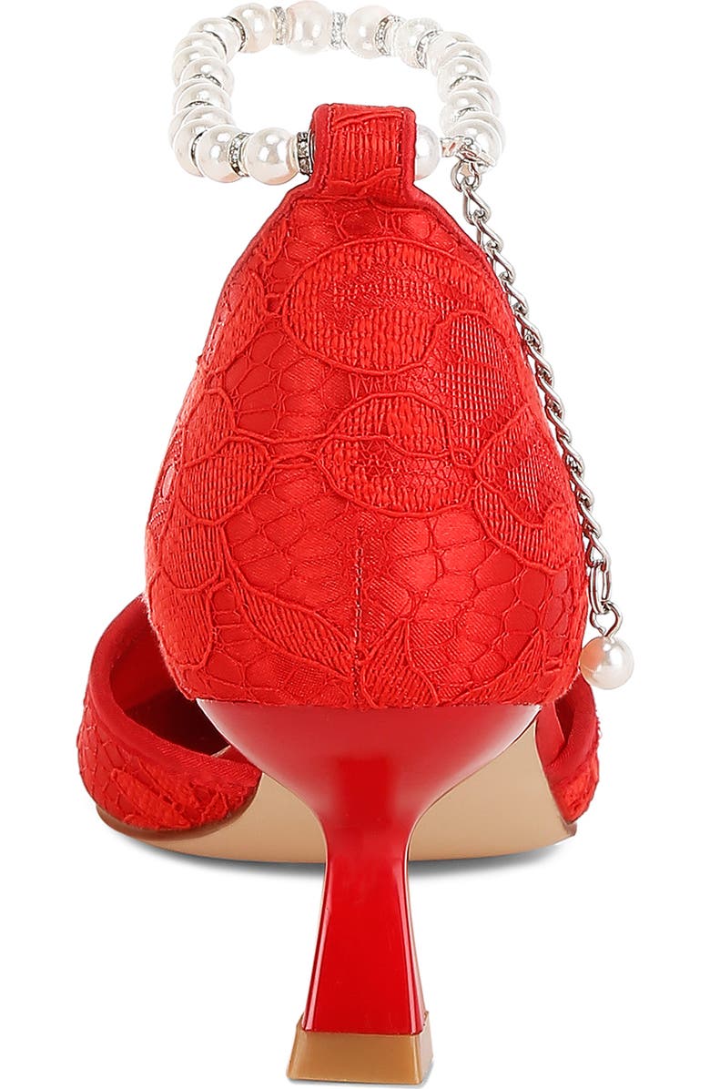 Rag & Co Bruna Faux Pearl Ankle Tie Lace Pump, Alternate, color, Red