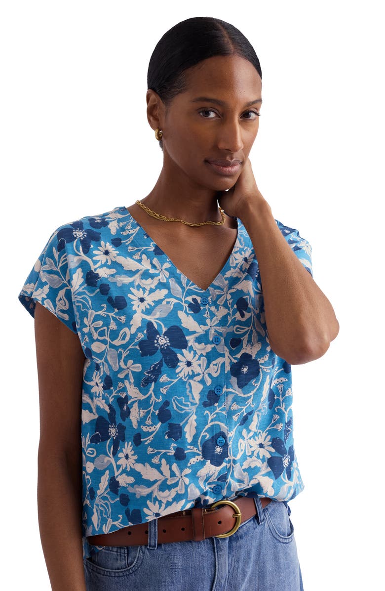 Seasalt Cornwall Studio Glass Organic Cotton Button-Up Top, Alternate, color, Winding Meadow Sailboats