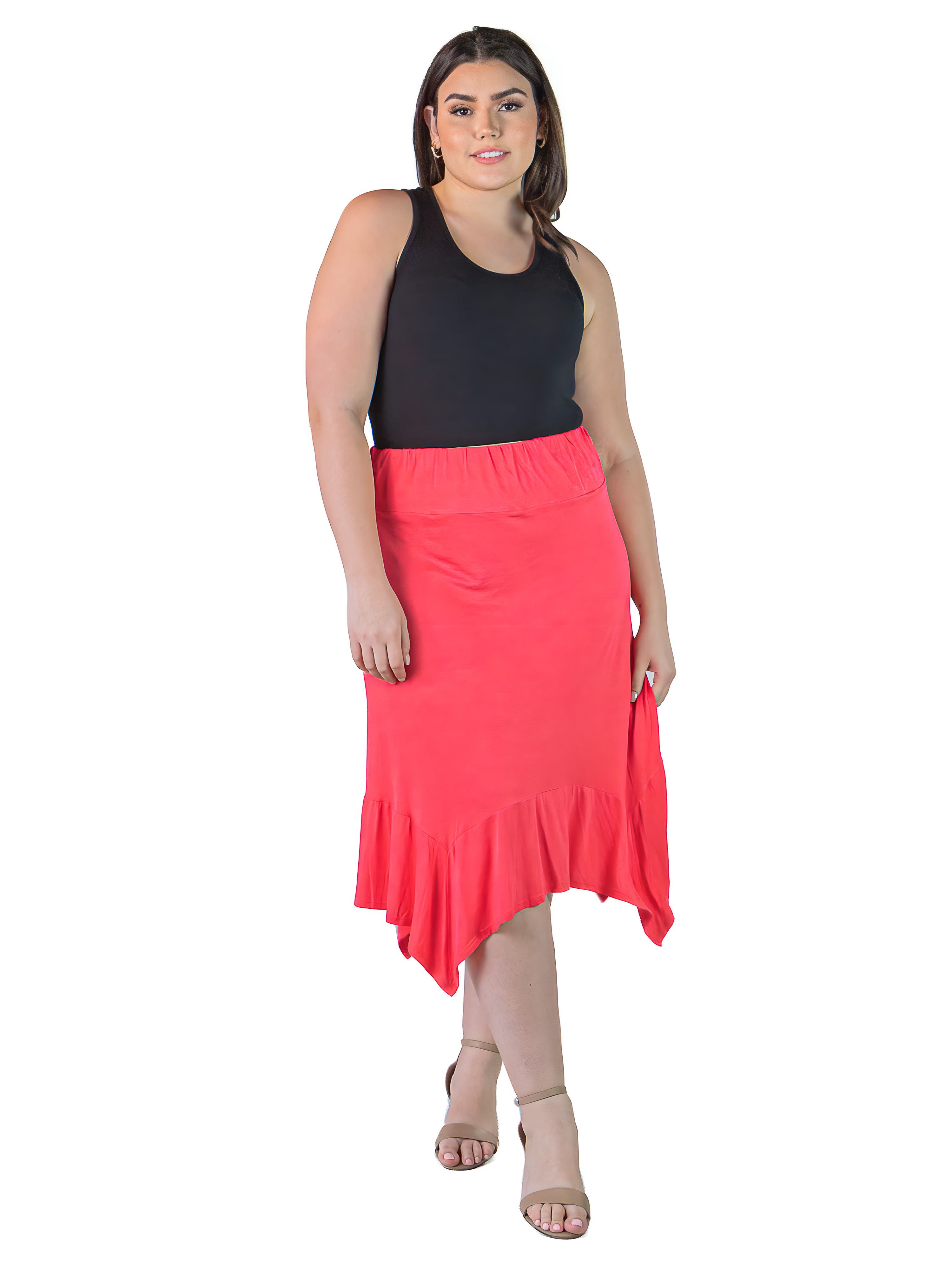 24seven Comfort Apparel Knee Length Elastic Waist Skirt In Orange