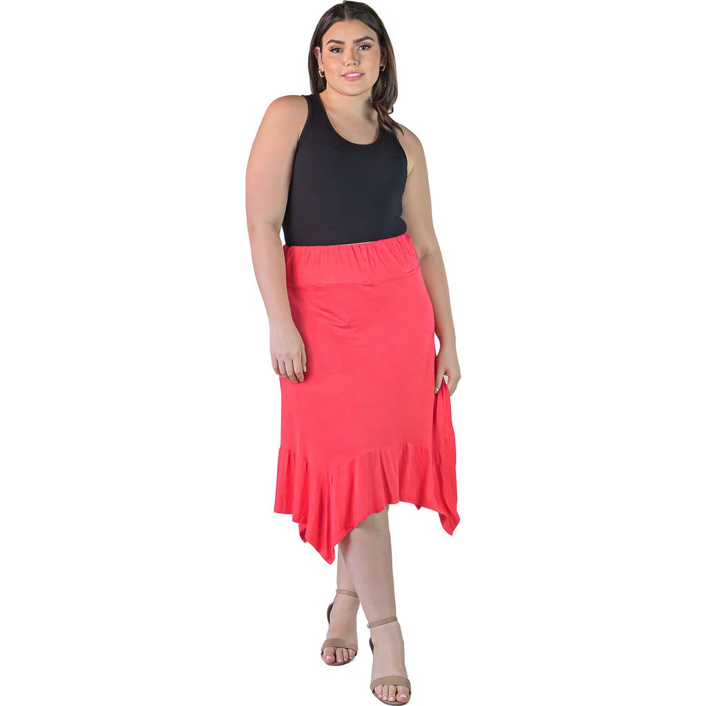 24seven Comfort Apparel Knee Length Elastic Waist Skirt In Orange