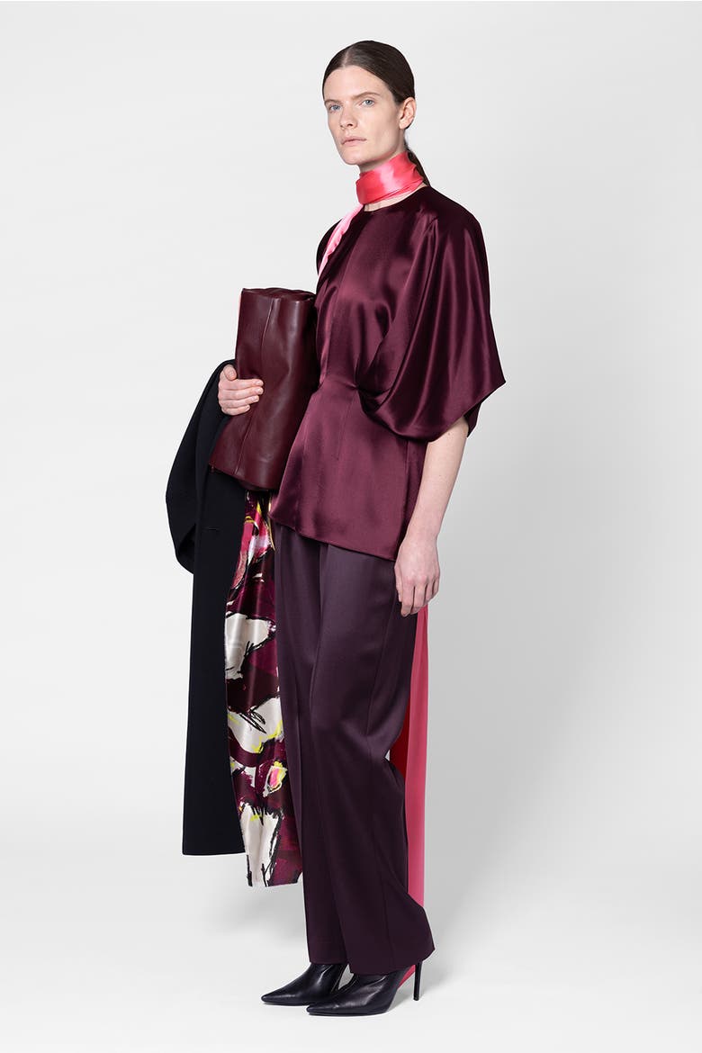 Satin Luma Top With Contrast Scarf, Alternate, color, Calliope/Peau