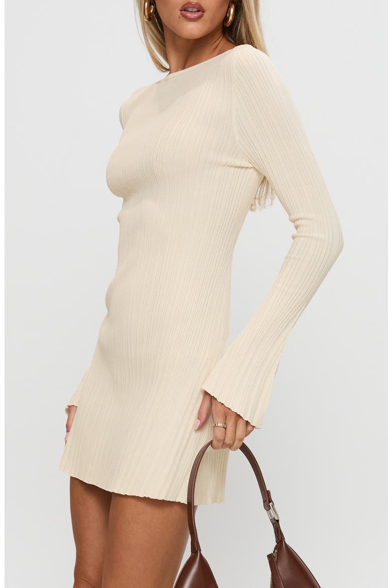 Mayok Open Back Long Sleeve Rib Minidress, Alternate, color, CREAM