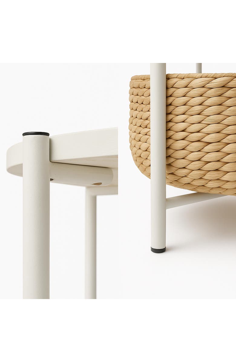 HAPPIMESS Carly 24.21" Modern Coastal Round Acacia Wood/Water Hyacinth Coffee Table with Storage Basket, Alternate, color, White