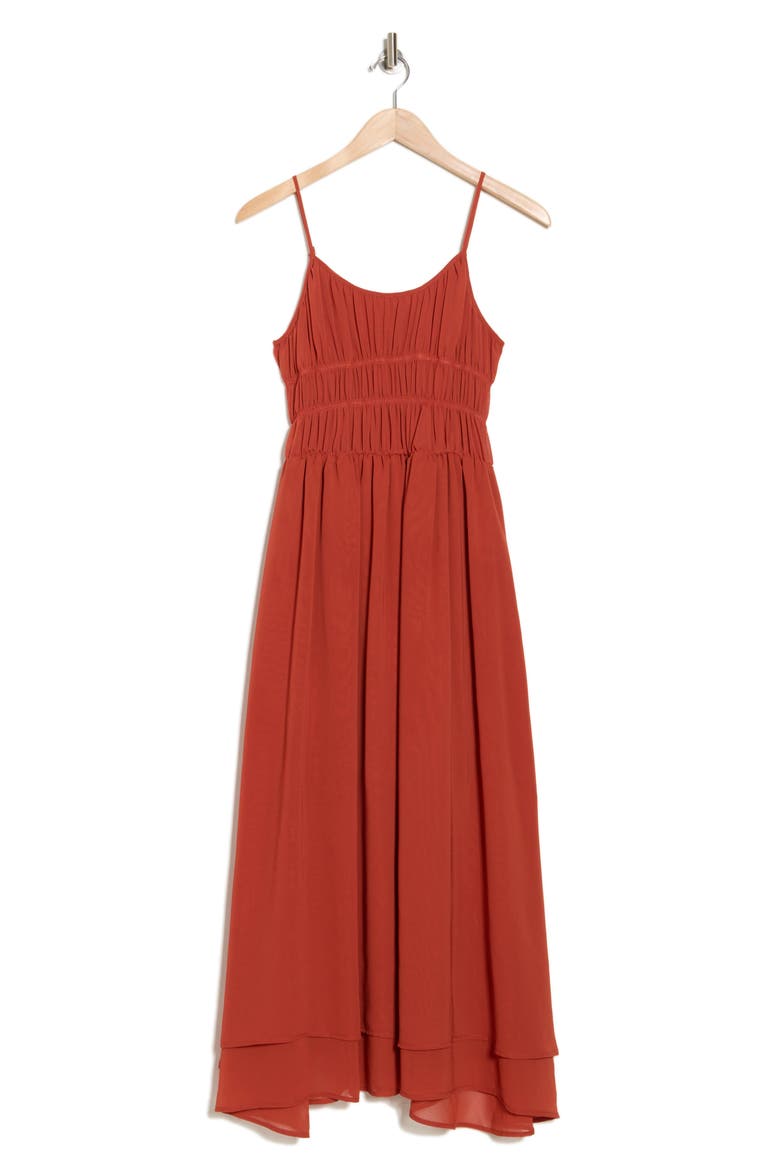 Mesh Tiered Midi Dress, Alternate, color, RUST