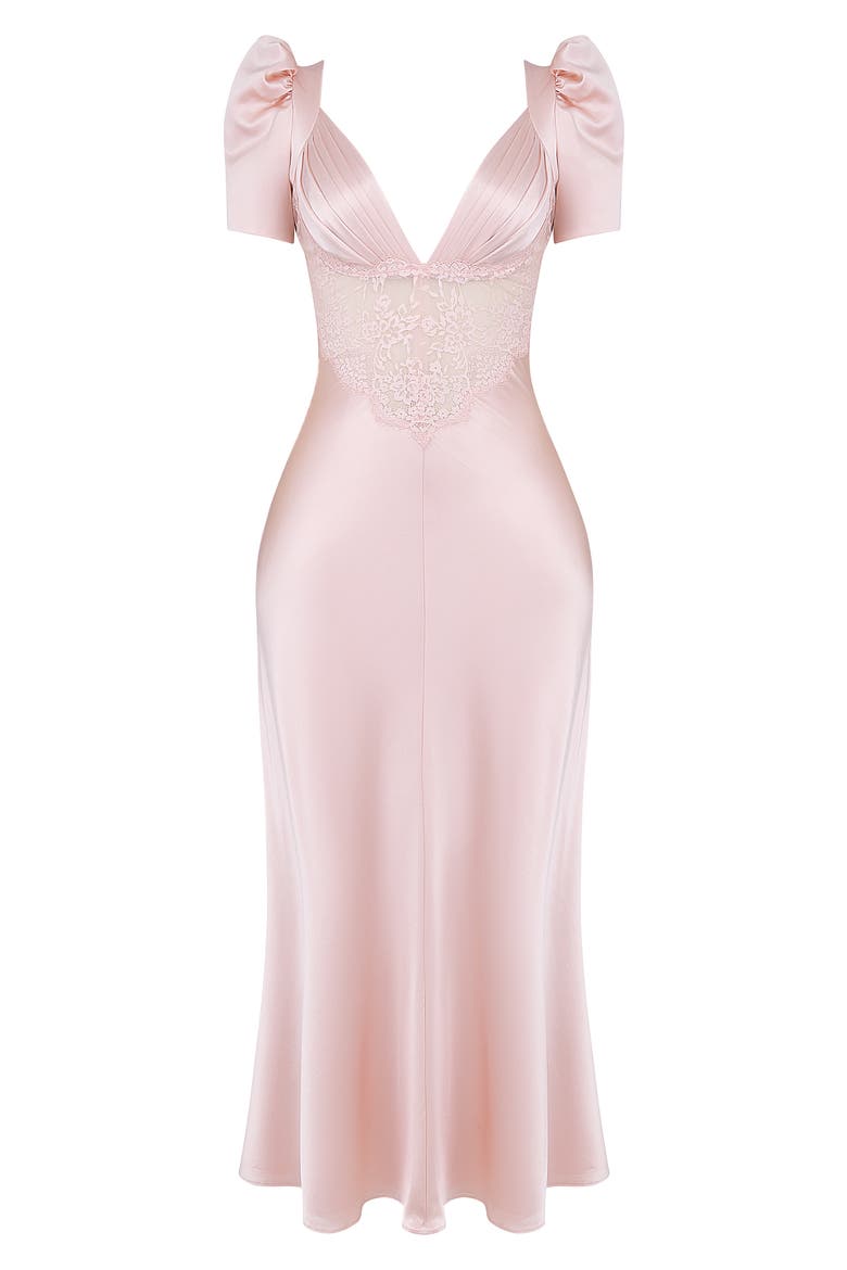 Rafaela Lace Inset Silk Blend Cocktail Dress, Alternate, color, SOFT PEACH