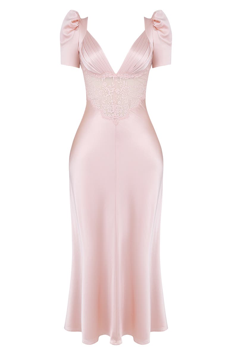 HOUSE OF CB Rafaela Lace Inset Silk Blend Cocktail Dress, Alternate, color, Soft Peach