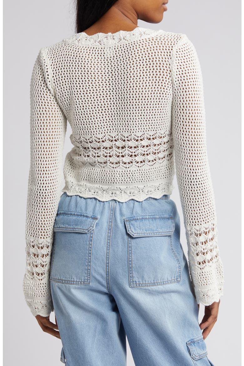 Open Stitch Tie Front Crop Cardigan, Alternate, color, ECRU