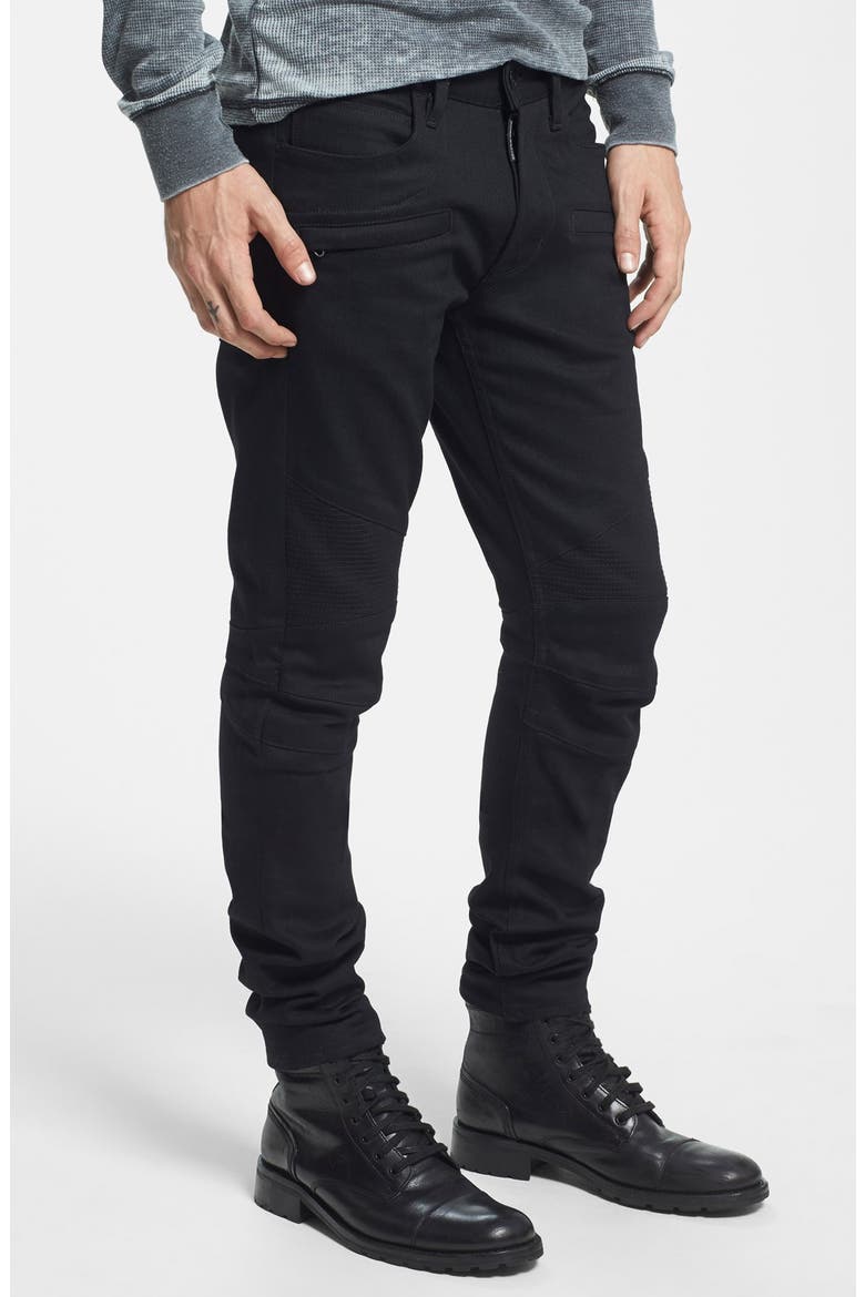 Blinder Skinny Fit Moto Jeans, Alternate, color, RAW BLACK