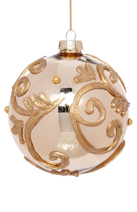 Gold Scroll Ball Ornament, Set of 6