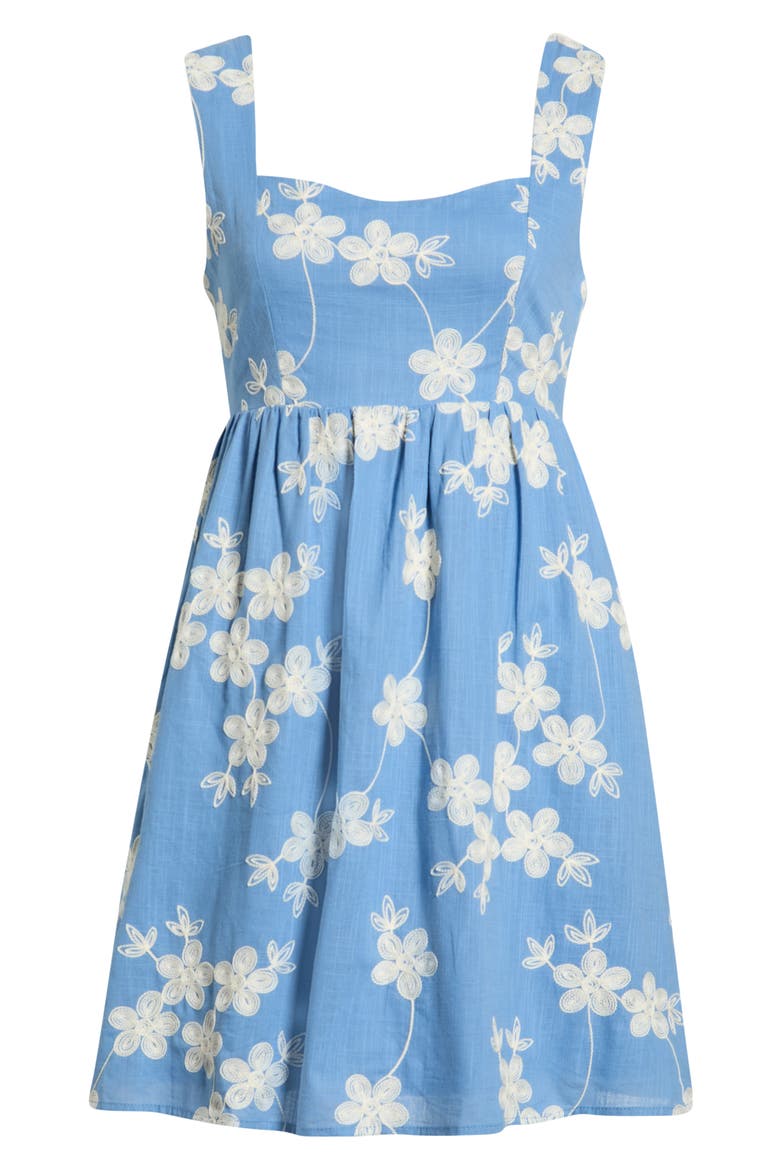 Keren Embroidered Cotton Fit & Flare Dress, Alternate, color, BLUE-WHITE