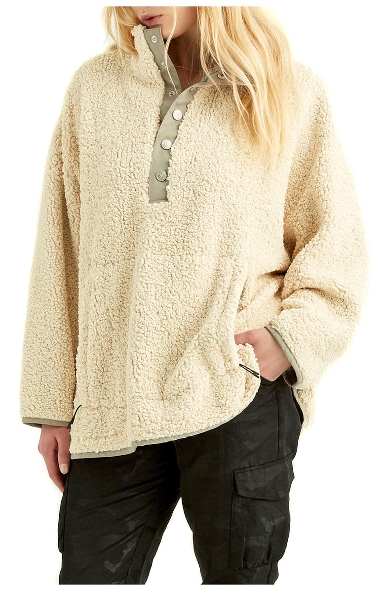 BOUNDLESS NORTH Faux Shearling Quarter Button Pullover, Alternate, color, 
